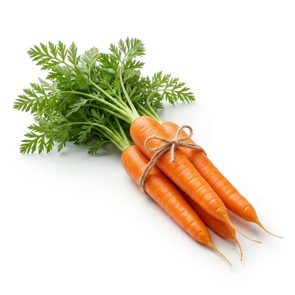 A bunch of fresh orange carrots with green tops