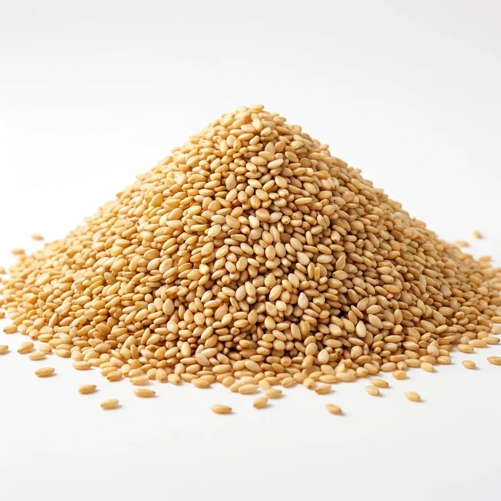 A heap of natural unhulled sesame seeds